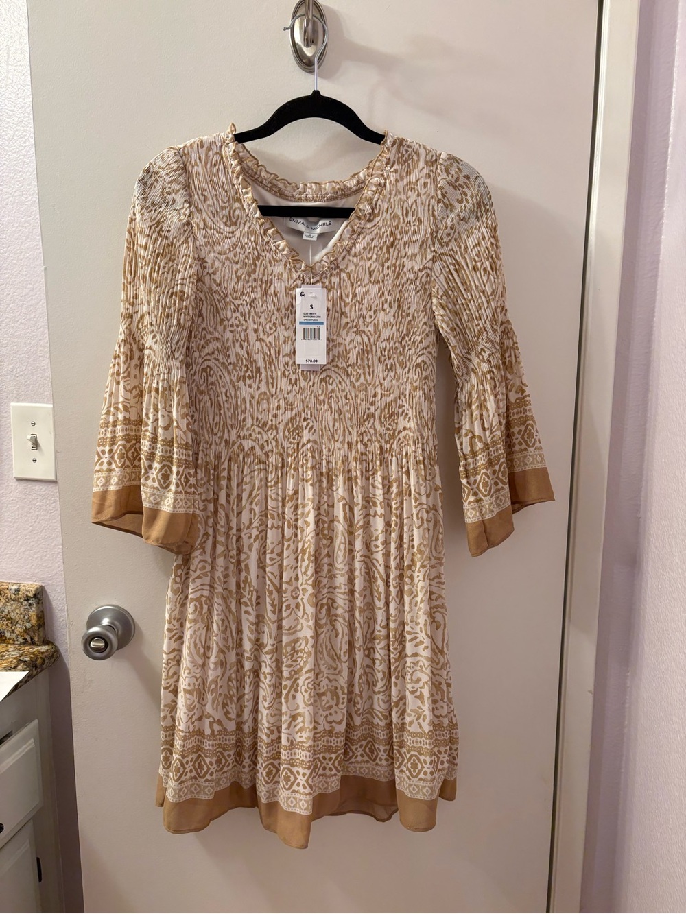 Emma & Michelle Small Bohemian Beige Print Midi Dress - NWT PTP 20/L 37
